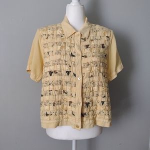 90s Quilted Woven Patchwork Cottagecore Cabin Button Down Shirt